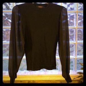 Black Mesh Puff Sleeve Sweater